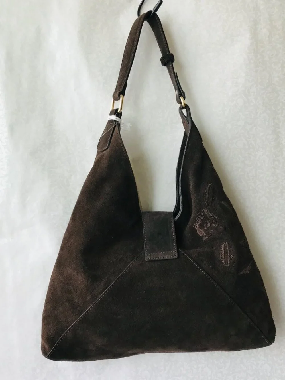 Divina Firenze Suede Shoulder Bag W Floral Embroidery Leather Made in Italy